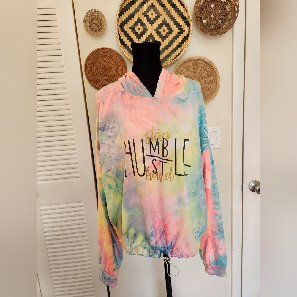 Tie-Dye Hoodie with 'Stay Humble, Hustle Hard' Print - Picture 9 of 10